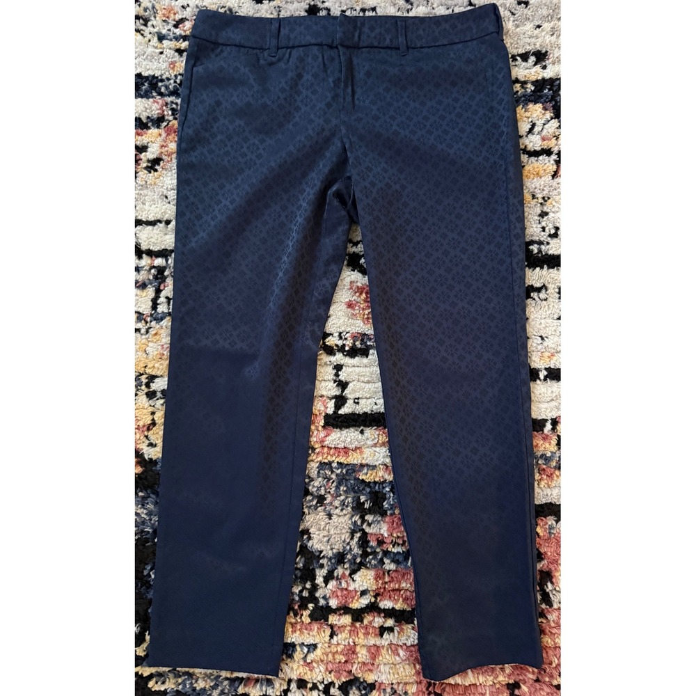 Old Navy Pixie Mid-Rise Navy Blue Jacquard Ankle Pants Womens 12 Regular Stretch